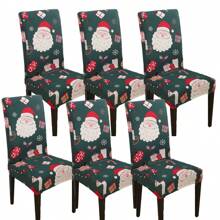 1 Stück/4 Stücke/6 Stücke Stuhlbezüge mit Weihnachtsmann Muster als Weihnachtsdekoration, weicher universell passender Schreibtisch Bezug, abnehmbar und waschbar Anti-Staub Stretch Stuhlschutz