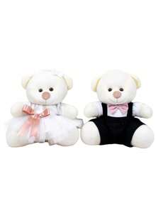 Couple Of Bears For Engagements And Wedding Parties Plush Straw Page Boy And Flower Girl With Colorful Bow And Ties - 26 Cm - 乾枯玫瑰色 - 查看 1