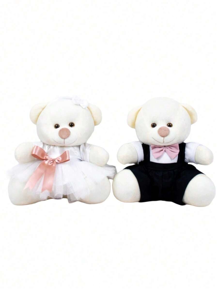 Couple Of Bears For Engagements And Wedding Parties Plush Straw Page Boy And Flower Girl With Colorful Bow And Ties - 26 Cm - 乾枯玫瑰色 - 查看 1