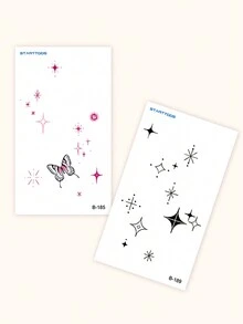 STARTTOOS 2 件 Y2K 风格星空蝴蝶图案临时纹身，适用于手腕、耳朵、肩膀、颈部、锁骨和身体 - 彩色 - 查看 4