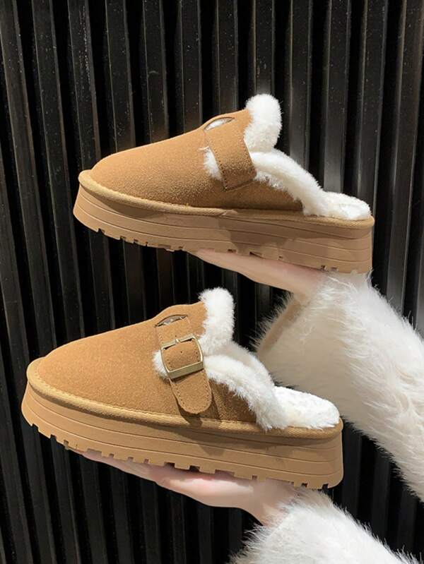 Pantuflas con suela gruesa y mullida para mujer, modelo 2024, de retro para invierno, con forro de sherpa, para interiores y exteriores