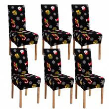 1 Stück/4 Stücke/6 Stücke Stuhlbezüge mit Weihnachtsmann Muster als Weihnachtsdekoration, weicher universell passender Schreibtisch Bezug, abnehmbar und waschbar Anti-Staub Stretch Stuhlschutz