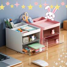 Cute Rabbit Organizer Drawer Makeup Storage Box Desktop Small Multifunctional Minimalist Style - 羅莎 - 查看 3