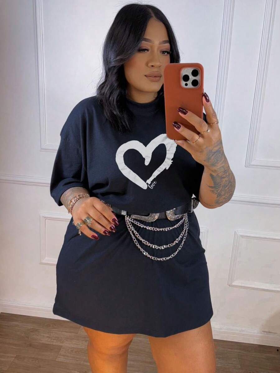 Oversize Plus Size T-Shirts Basic 100% Cotton Blouse Promotion - 黑與白 - 查看 1
