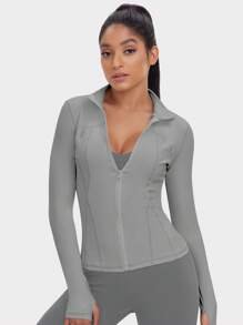 VUTRU 1 件女士运动夹克，带拇指孔，合身设计，适合跑步和瑜伽 - 淺灰色 - 查看 8