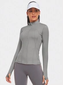 VUTRU 1 件女士运动夹克，带拇指孔，合身设计，适合跑步和瑜伽 - 淺灰色 - 查看 6