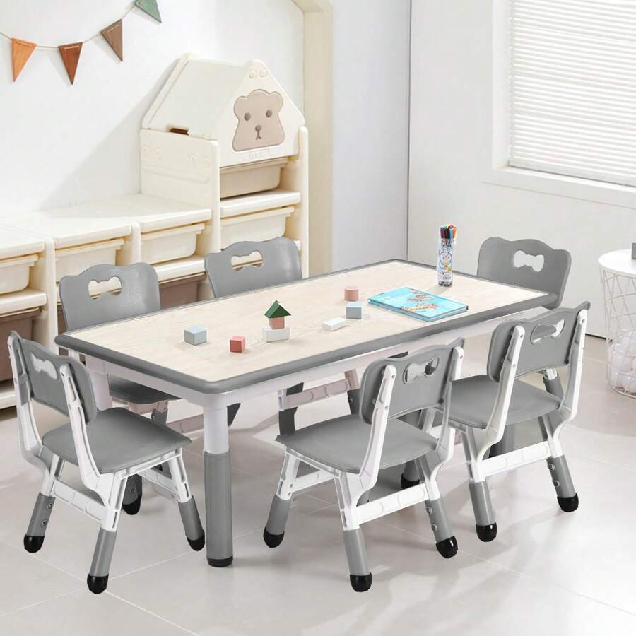 Height-Adjustable Kids Table And Chairs Set With 6 Seats,Graffiti ...