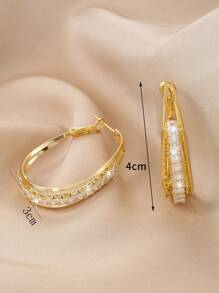 1 par de pendientes de aro con garra en C y diamantes de imitación, adecuados para uso diario - Amarillo Oro - Ver 6