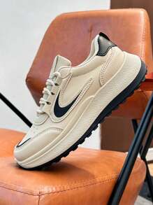 2025 女士白色运动鞋，新款韩版帆布鞋，休闲系带厚底乐福鞋，街头时尚厚底复古厚底运动鞋，派对礼物，酒红色' - 米色 - 查看 2