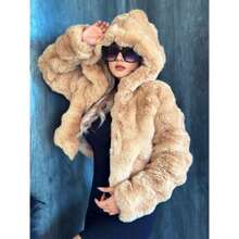 Chamarra crop top cierre gorro capucha manga larga suave - Marrón - Ver 1