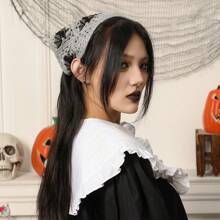 1 Pc Cute Grey White Woman Ghost Bat Triangle Headband Halloween Gift Party Cosplay Accessories Fall Winter Hair Band Hair Accessories For Women For Vacation Outfits Woman