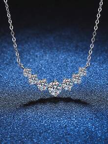 1pc Premium Moissanite 925 Sterling Silver Women's Jewelry Smiling Face Pendant 1.7 Carat, Clavicle Chain Necklace, Party Gift, Birthday Gift