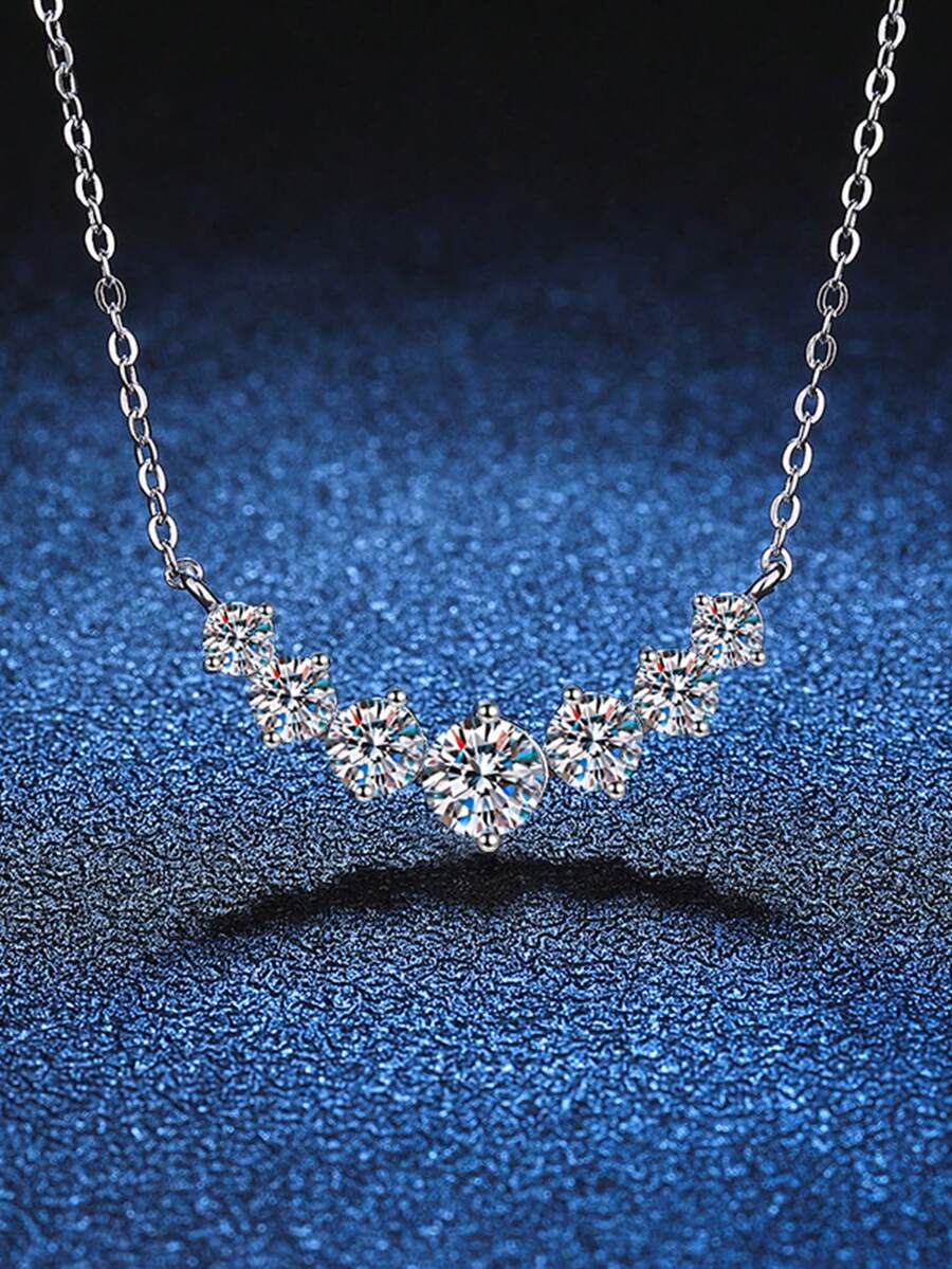 1pc Premium Moissanite 925 Sterling Silver Women's Jewelry Smiling Face Pendant 1.7 Carat, Clavicle Chain Necklace, Party Gift, Birthday Gift