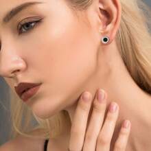 1 Set Men's Stainless Steel Earrings (14pcs/8pcs/1pc), Black And Silver Cubic Zirconia Stud Earrings, Hoop Earrings, Earrings For Men - Multicolor - View 4