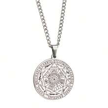 1pc Stainless Steel Seven Archangels Round Pendant Necklace For Men, Seal Of Solomon Spiritual Talisman Protection Amulet Jewelry