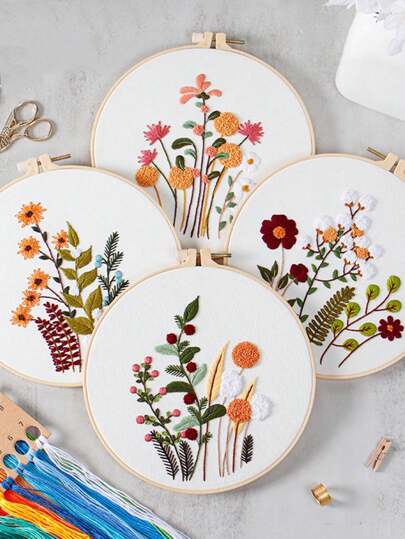 Kit de bordado a mano DIY - Estilo europeo floral y botánico, hilos de bordado, las opciones de marco varían