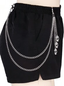 1 buc lanț pentru pantaloni din metal argintiu, stil punk, pentru femei, accesoriu vestimentar streetwear pentru blugi, geometric, cu strat dublu, model patchwork, Halloween, vară, școală, toamnă, toamnă, Halloween