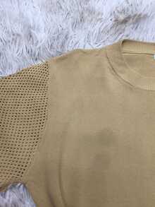 Short Sleeve Cropped Top In Imported Modal. Sleeve With Slight Transparency. - 米色 - 查看 3