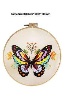 1件套無紡布織物手工刺繡現代蝴蝶樣式手工刺繡套件 - 黑色 - 查看 2