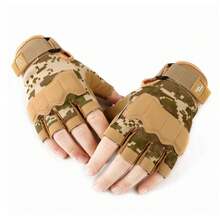1pair Men Camo Hook-And-Loop Fastener Fashionable Fingerless Gloves For Daily Decoration - Outdoor Half Finger HUMRAD - View 4