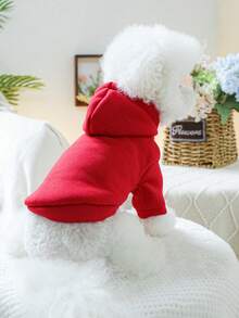 1件寵物衣服 狗貓服飾 連帽兩腿套裝 適合小型犬與中型犬 幼犬 可愛純色連帽衛衣 - 紅色 - 紅色 - 查看 6