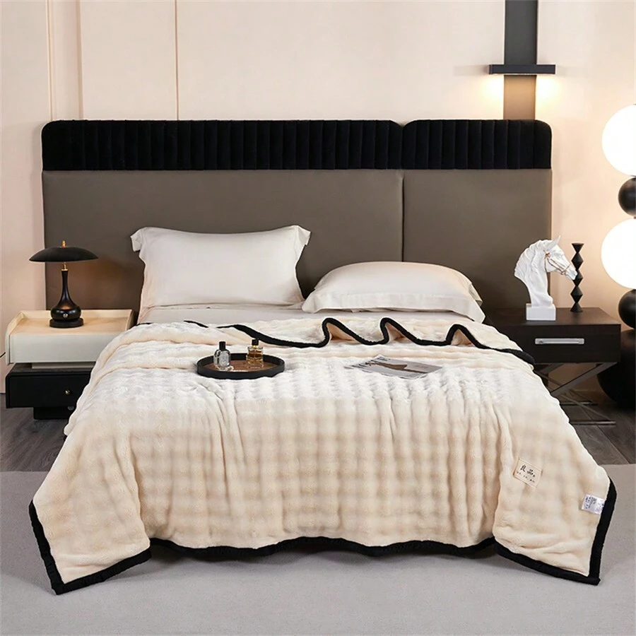 1pc Supersoft Rabbit Fur Plush Blanket, High Density Thickened Warm