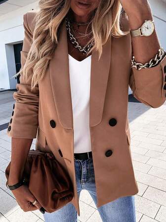 ChicMe 深棕色优雅披肩领修身纽扣西装外套
