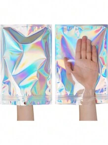 50pcs Resealable Foil Pouch Bags, Self-Sealing Laser Bags, Mylar Bag With Flat Zip Lock With Clear Front, For Food Storage Pouches, Candy Snacks, Lipsticks, Beads, Retail Packaging And Display Of Jewelry, Crafts, Nail Art And False Eyelashes, Christmas Valentine Day - Multicolor - View 4