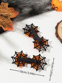 2pcs Teen Girls' Unique Halloween Ghost Bow Hair Clips - Orange - View 4