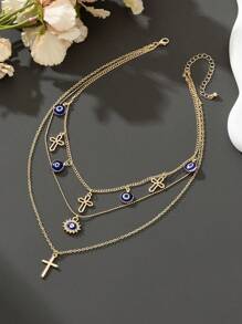 1pc Stylish Cross Eye Fringe Pendant Necklace For Women - Yellow Gold - View 2