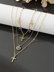 1pc Stylish Cross Eye Fringe Pendant Necklace For Women - Yellow Gold - View 3