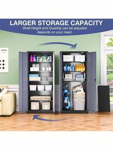 Metal Storage Cabinet With Adjustable Shelves And Locking Doors For Home Garage - 71 inch - Xem 5