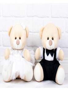 Couple Of Teddy Bears For Weddings - Sweet Milk Plush With Colorful Bow And Ties - Page Boy And Flower Girl 18 Cm - Tiêu chuẩn - Đen/Trắng - Xem 2