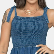 Women's Midi Denim Dress With Straps - Casual And Versatile - Màu xanh hải quân - Xem 4