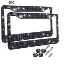 SCHWARZE Bling Diamant Nummernschild Rahmen 2 Packungen - AIRXWILLS Strass Nummernschild Rahmen für Frauen, Edelstahl funkelnder Auto Kennzeichenrahmen, 3 Stile zur Auswahl: 1 Stück/2 Stück/2 Stück + Bling Ventilkappen - Schwarz - Übersicht 8