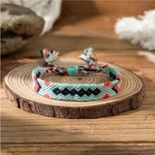 1pc Bohemian Fabric Tassel Handmade Woven Bracelet, Colorblock Summer Holiday Style