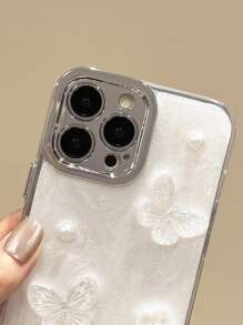 Electroplated Cream Color Butterfly Protective Phone Case Compatible With Apple Smartphones - Multicolor - View 6