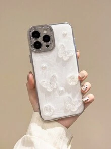 Electroplated Cream Color Butterfly Protective Phone Case Compatible With Apple Smartphones - Multicolor - View 1