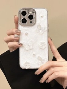 Electroplated Cream Color Butterfly Protective Phone Case Compatible With Apple Smartphones - Multicolor - View 2