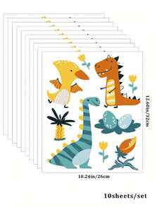 10pcs/Set Cute Cartoon Dinosaur Number & Letter Self-Adhesive Wall Stickers, Nursery Decor, Kids Room Dinosaur Wall Art Decals, Waterproof PVC Bedroom Wall Decor - Multicolor - View 10