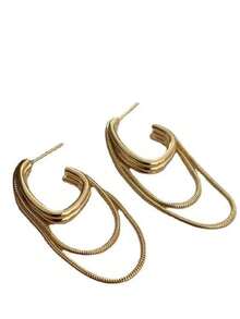 1 对女性优雅金属流苏几何耳环 2024 年新款设计珠宝婚礼派对奢华配饰女士礼物 - 金色 - 查看 2