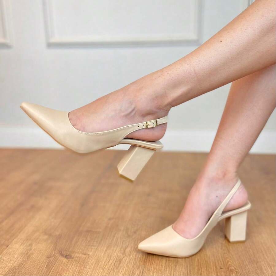 Open Toe Pumps With 7.5cm Block Heel Angela Galvão - Màu be - Xem 1