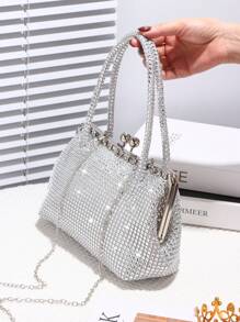 Shiny Sequins Clutch Bag, Handbag & Shoulder Bag With Sparkling Rhinestones & Metallic Chain, Suitable For Evening, Wedding, Prom, Party, Birthday, Valentine's Gift, Party Bag Perfect For Party Wedding Prom Perfect For Party, Wedding, Prom, Dinner/Banquet, Essential Wedding Items, Perfectly Matching With Graduation Dress, Prom Dresses, Perfectly Matching With Prom Accessories, Perfectly Matching With Bridal Party