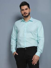 Men's Long Sleeve Slim Dress Shirt In Microfiber Fabric - 水鴨藍 - 查看 4