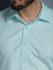 Men's Long Sleeve Slim Dress Shirt In Microfiber Fabric - 水鴨藍 - 查看 5