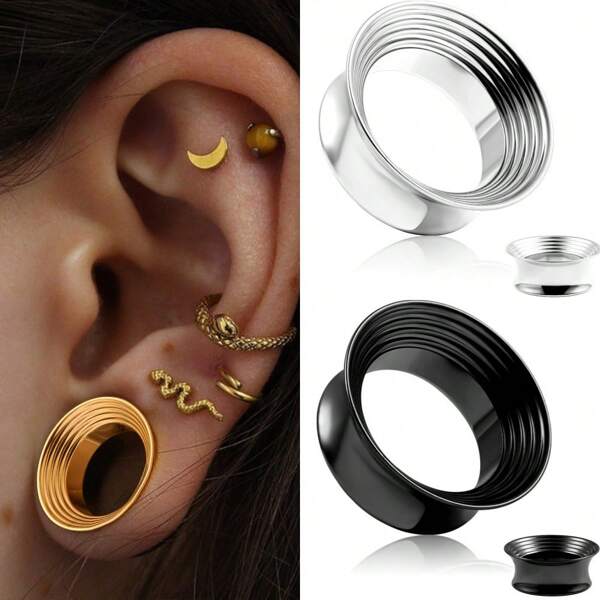2PCS Spiral Ear Tunnels Plugs 316 Stainless Steel Ear Gauges Hypoallergenic Earrings Expander Stretcher Piercing Body Jewelry