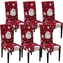 1 Stück/4 Stücke/6 Stücke Stuhlbezüge mit Weihnachtsmann Muster als Weihnachtsdekoration, weicher universell passender Schreibtisch Bezug, abnehmbar und waschbar Anti-Staub Stretch Stuhlschutz