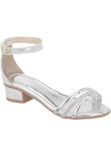 La Requinte Children's Sandals With Low Heel, Thick, Shiny, Rhinestone, Straps, Party - Bạc - Xem 5