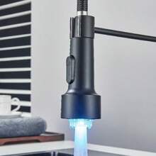 Matte Black LED Light Kitchen Sink Faucet With Pull Down Sprayer 1 Hole Single Handle Swivel Sink Faucet - Black - View 8