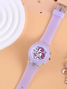 Bộ 2 chiếc/bộ đồng hồ LED phát sáng hình kỳ lân cho bé gái và vòng tay đính hạt - Màu tím - Xem 4
